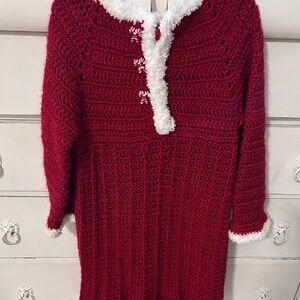 Cozy Red Knit Kids Dress with White Trim